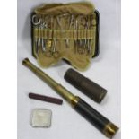 VINTAGE THREE DRAW POCKET TELESCOPE & A GP's ZIP UP CASE SET OF INSTRUMENTS, ETC