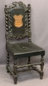 VICTORIAN CARVED OAK HALL CHAIR - with applied copper effect Eisteddfod plaque reading 'Eisteddfod