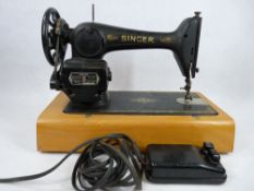 VINTAGE CASED SINGER SEWING MACHINE - converted for electric with foot pedal, E/T