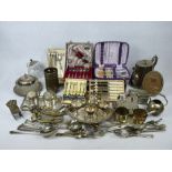 CASED & LOOSE CUTLERY, EPNS & BRASSWARE - a mixed quantity (in 2 boxes)