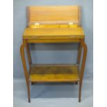 VINTAGE MAHOGANY TWO-TIER SEWING TABLE WITH CONTENTS - twin flap opening top opening to reveal