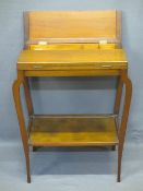 VINTAGE MAHOGANY TWO-TIER SEWING TABLE WITH CONTENTS - twin flap opening top opening to reveal