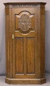QUALITY CARVED OAK SINGLE DOOR HALL ROBE - fruit and floral shaped chamfered top panel and lower