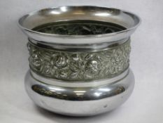 FLORAL EMBOSSED CHROME PLANTER - 22.5cms H