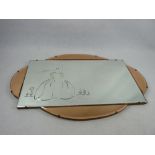 GOOD ART DECO WALL MIRROR - in pink and clear glass with bevelled edging and wheel cut crinoline