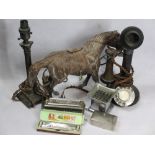 MIXED COLLECTABLES GROUP - leatherwork horse, 29cms H, 36cms L, candlestick type vintage