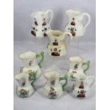 OCTAGONAL SHAPE JUGS (8) - in two styles, four green handled examples with hand painted flowers