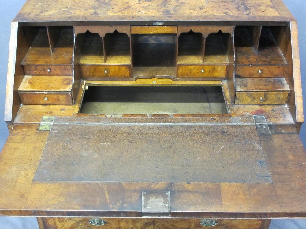 GEORGE III WALNUT FALL FRONT BUREAU - having later replacements, crossbanded burr walnut sectional - Image 3 of 8