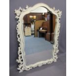 REPRODUCTION PAINT WASHED ROCOCO STYLE GILT FRAMED WALL MIRROR - 117cms H, 90cms max W