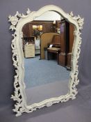 REPRODUCTION PAINT WASHED ROCOCO STYLE GILT FRAMED WALL MIRROR - 117cms H, 90cms max W