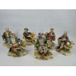 CAPODIMONTE PORCELAIN FIGURINES (6) - depicted seated gentlemen in various poses, 17 x 16cms the