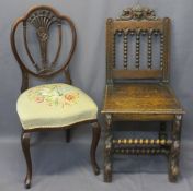 ANTIQUE OAK/MAHOGANY SIDE CHAIRS (2) - the oak example with lion mask, bobbin and fruit carved