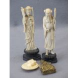 VICTORIAN CARVED IVORY BROOCH & OTHER COLLECTABLES to include two circa 1910 Japanese Okimono