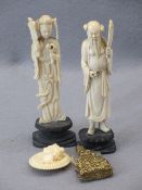 VICTORIAN CARVED IVORY BROOCH & OTHER COLLECTABLES to include two circa 1910 Japanese Okimono