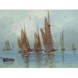 LATE 1930/20TH CENTURY watercolours, a pair - coastal scenes with numerous boats, indistinctly