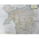 ROBERT MORDEN tinted map of North Wales, gilt framed print of the William Fawcett (1828)