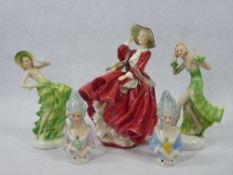 ROYAL DOULTON LADY FIGURINE 'TOP O THE HILL' HN1834, two Continental Art Deco figurines and two