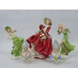 ROYAL DOULTON LADY FIGURINE 'TOP O THE HILL' HN1834, two Continental Art Deco figurines and two