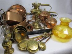 ANTIQUE & VINTAGE COPPER & BRASSWARE including two hunting type horns, two Victorian style copper