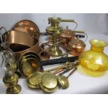 ANTIQUE & VINTAGE COPPER & BRASSWARE including two hunting type horns, two Victorian style copper