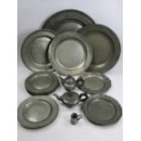 ANTIQUE PEWTER WARE, London and other touch marks, 20 items to include a 46cms diameter charger,