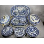 MIXED PEARLWARE & LATER WILLOW PATTERN PART DINNER SERVICE/DRESSER SET - 40 plus pieces by maker's