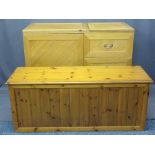 MODERN OAK FRONTED WORKSTATION and a reproduction pine blanket chest, the multifunctional work