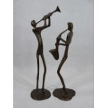 CONTEMPORARY BRONZE FIGURINES OF MUSICIANS, A PAIR - 34.5cms H the tallest, no visible maker's