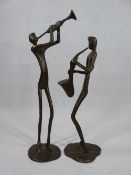 CONTEMPORARY BRONZE FIGURINES OF MUSICIANS, A PAIR - 34.5cms H the tallest, no visible maker's