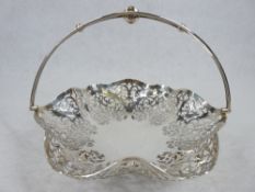 SWING HANDLE RETICULATED BREADBASKET - Birmingham 1933, maker William Adams Ltd, 12.2 ozt, 14.5cms