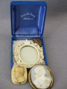 SHELL CARVED CAMEO IN GILT METAL MOUNT, bone carved brooch, possibly Napoleon, and a carved ivory