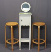 VINTAGE PAINTED SHAVING STAND and two Alvar Aalto type bentwood stools, the stand having circular