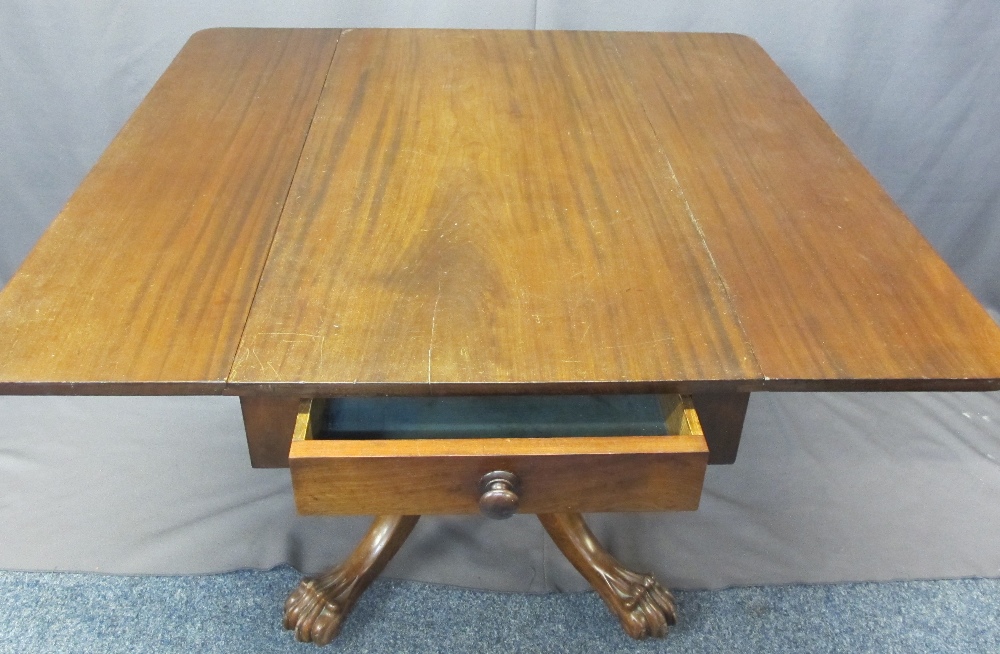 VICTORIAN MAHOGANY DROP LEAF PEDESTAL TABLE - single end drawer and opposing blind drawer with - Image 4 of 4