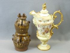 VICTORIAN SLIP WARE DOUBLE MONEY BOX - possibly Buckley? with the letter L dated 1876 and a blush