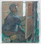 GORDON STUART oil on canvas - portrait of an artist working at an easel, 40 x 37cms NB: Located