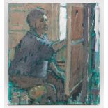 GORDON STUART oil on canvas - portrait of an artist working at an easel, 40 x 37cms NB: Located