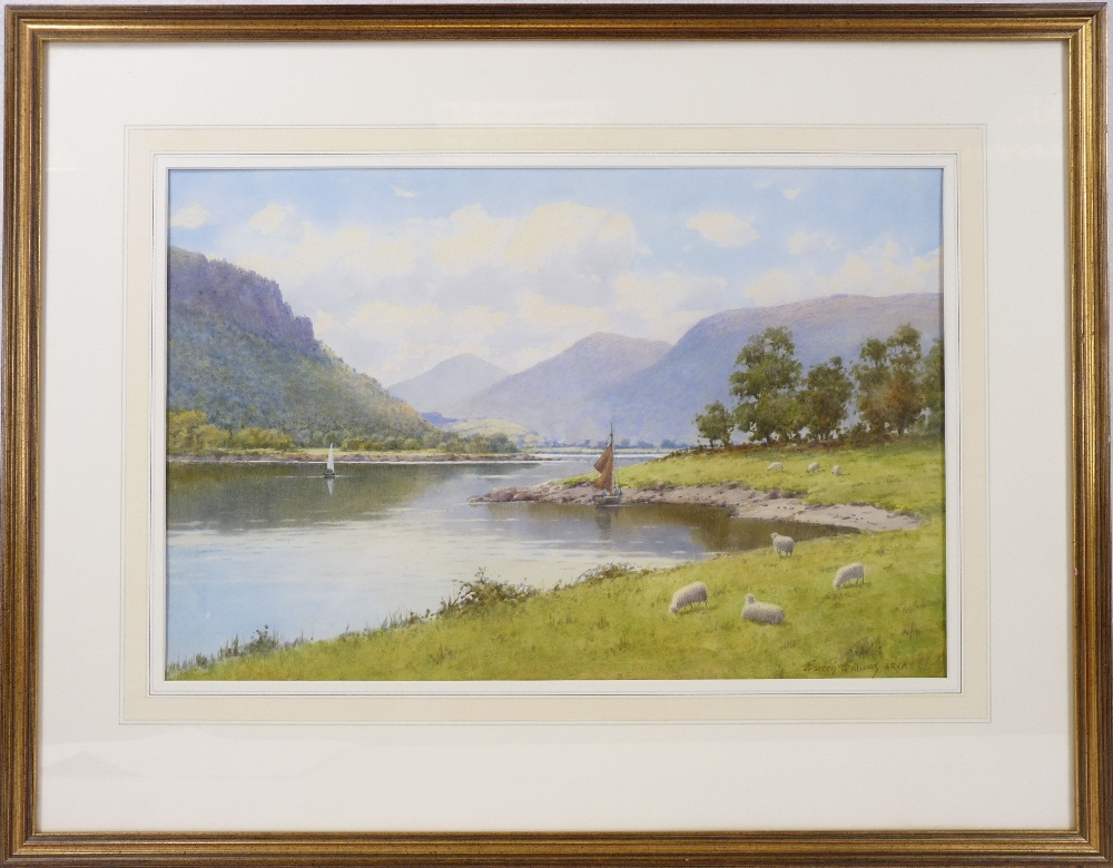 WARREN WILLIAMS ARCA watercolour - The River Conwy near Tyn y Groes with two yachts and grazing - Image 2 of 3