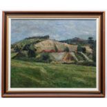 GLYN GRIFFITHS oil on board - landscape, entitled verso on Kooywood Gallery label, 'Quarry,