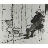 GORDON STUART inkwash - seated figure in a chair, signed, 35 x 43cms NB: Located for viewing /