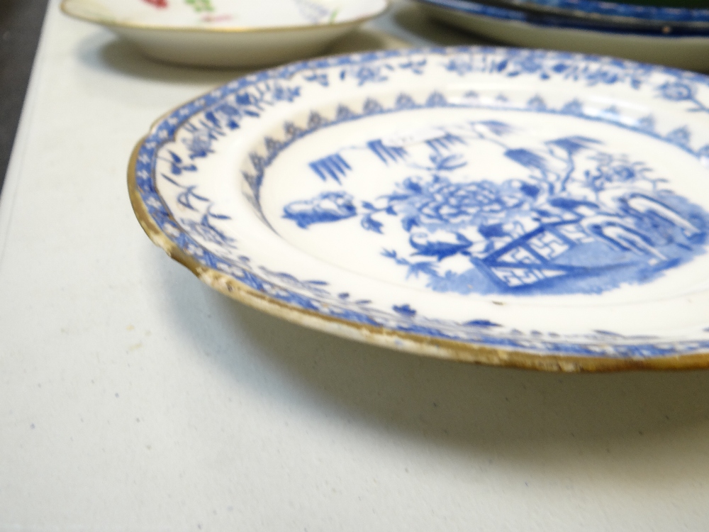 THREE ITEMS OF SWANSEA PORCELAIN (A/F) comprising oval dish decorated in enamels with chained - Image 10 of 20