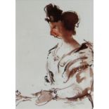 TOM NASH watercolour - three quarter portrait of a lady in Arles, France, signed, 18 x 13cms
