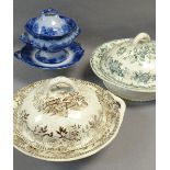 THREE VARIOUS ANTIQUE WELSH POTTERY TUREENS Comments: please view in person to examine condition