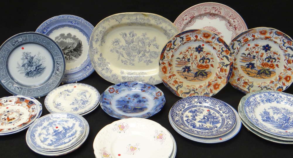 COLLECTION OF LLANELLY POTTERY PLATTERS & PLATES, various transfers Comments: please view in - Image 3 of 3