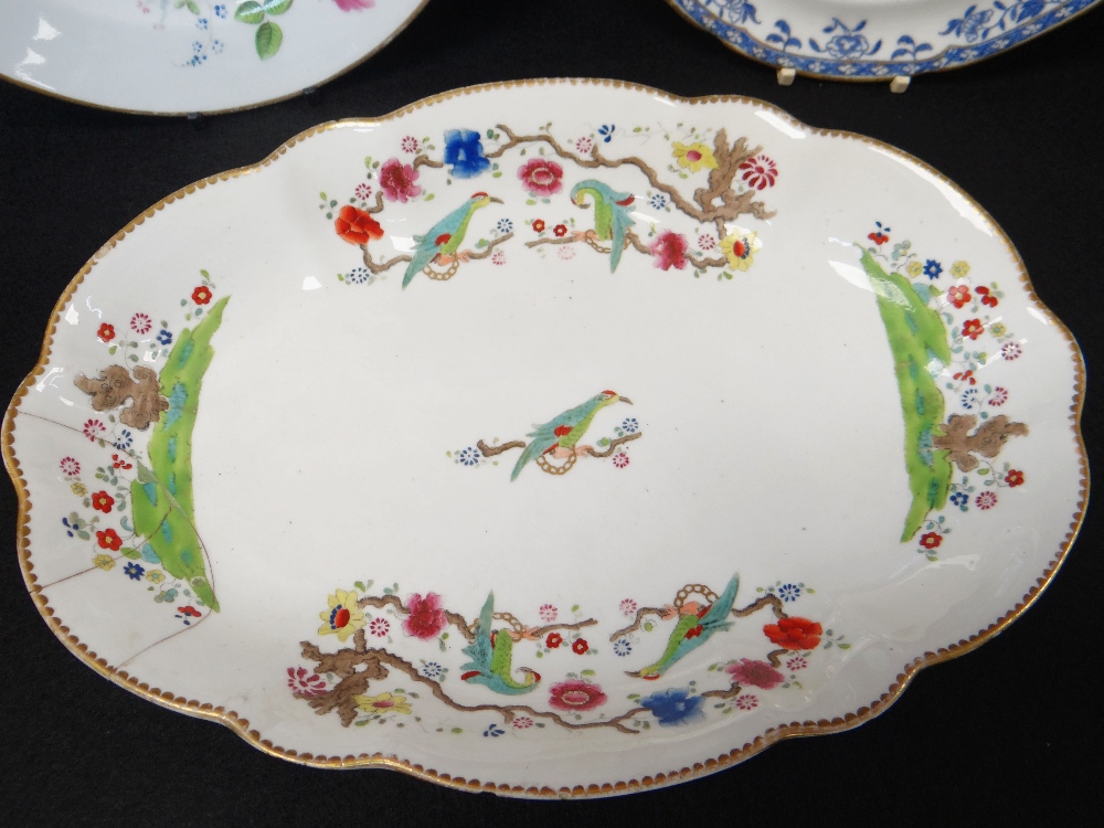 THREE ITEMS OF SWANSEA PORCELAIN (A/F) comprising oval dish decorated in enamels with chained - Image 2 of 20