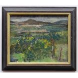 EDWARD LEWIS (1936-2018) oil on canvas - mountain landscape, entitled verso 'Rhigos', signed and