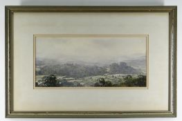 GARETH THOMAS watercolour - Carmarthenshire landscape, entitled verso 'Above Golden Grove, Dinefwr