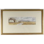 ANDREW DOUGLAS FORBES watercolour - roadside chapel and house, 9 x 32cms NB: Located for viewing /