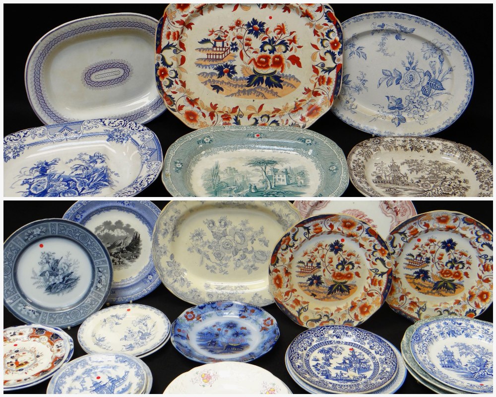 COLLECTION OF LLANELLY POTTERY PLATTERS & PLATES, various transfers Comments: please view in