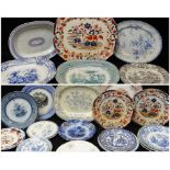 COLLECTION OF LLANELLY POTTERY PLATTERS & PLATES, various transfers Comments: please view in