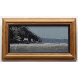 DEREK WILLIAMS oil on board - panoramic view across Laugharne estuary featuring Dylan Thomas's